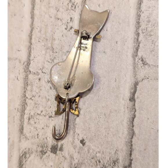 Vintage Mexico Sterling Silver Cat Brooch with Swinging Tail - Picture 2 of 8